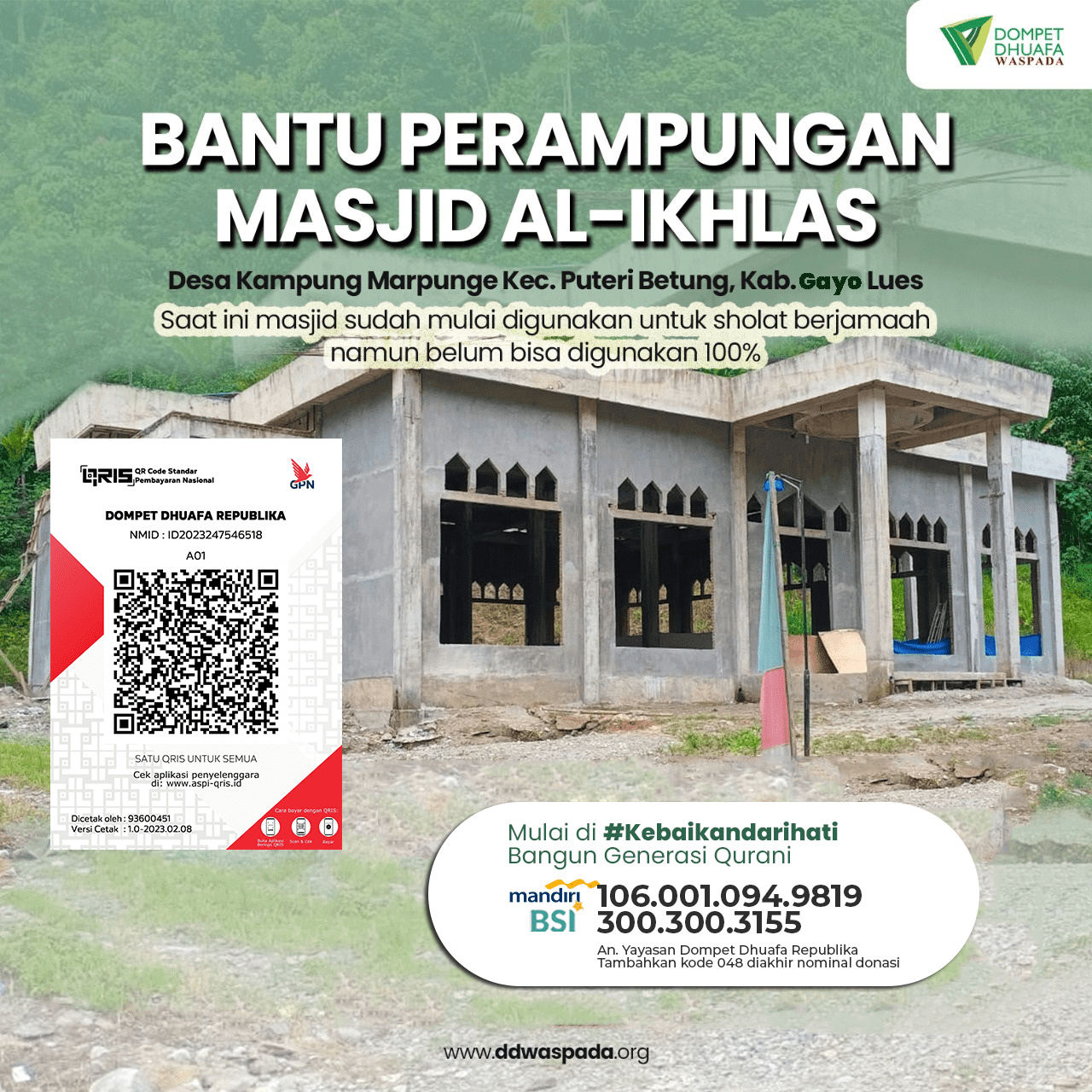 Perampungan Pembangunan Masjid Al Ikhlas Gayo